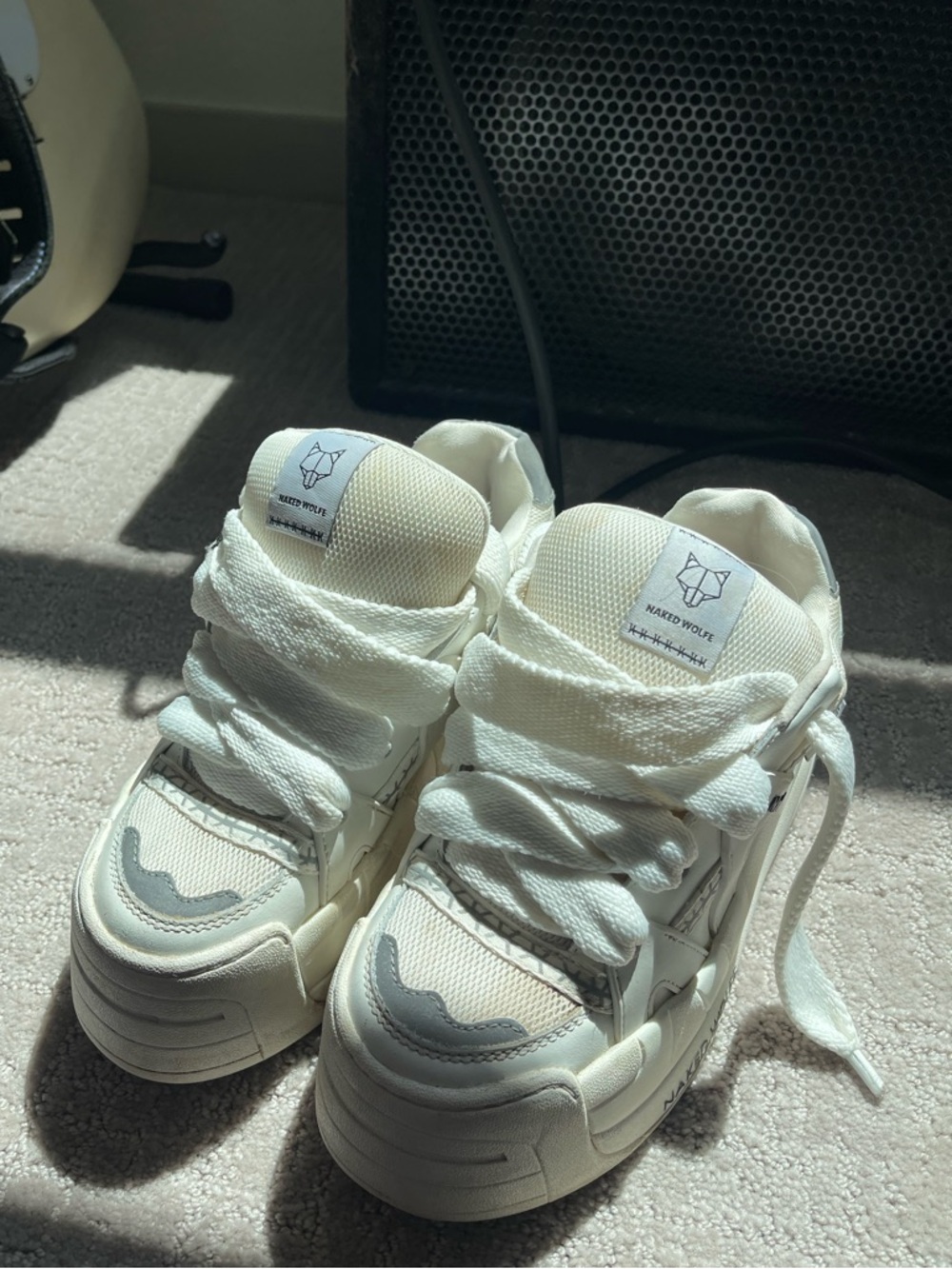 •SOLD• Naked Wolfe White Platform Slider Sneakers
